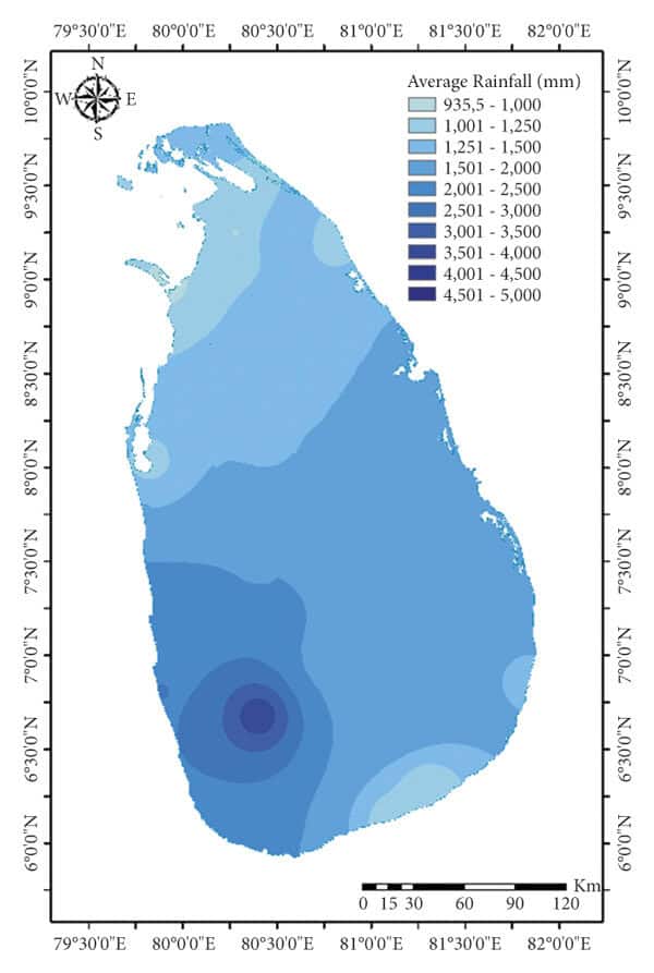 Average Annual Rainfall in Sri Lanka