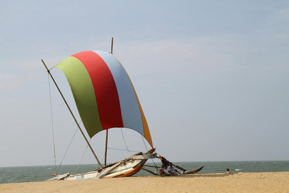 A traditional fishing boat on Negombo Beach