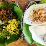 Sri Lankan Vegan Rice & Curry and Hoppers on Lotus Leaves