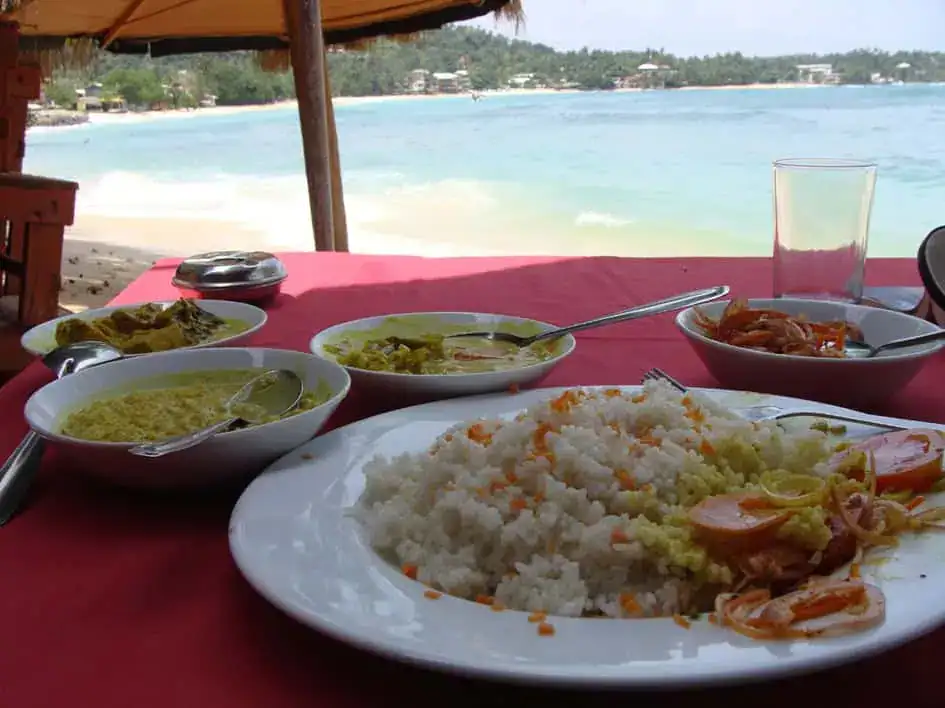 Having a Rice and Curry Meal - Unawatuna Beach