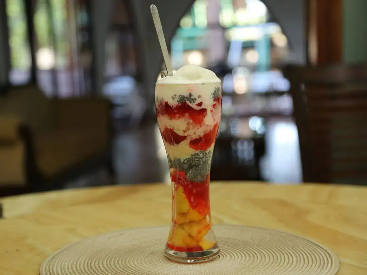 A colourful glass of Falooda in Sri Lanka