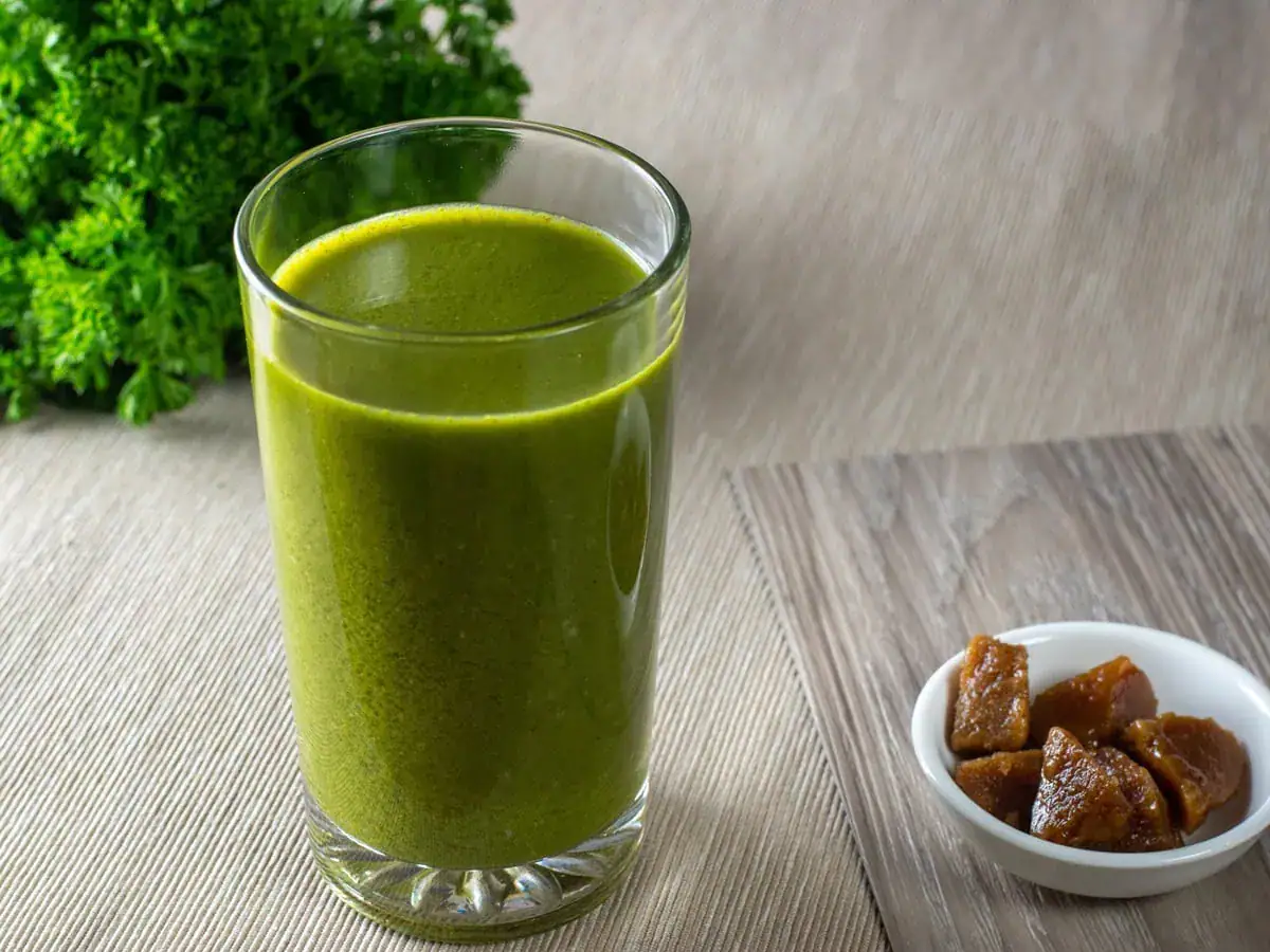 A glass of traditional Sri Lankan Kola Kanda