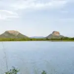 The View of Pidurangala and Sigiriya Rocks from Thalkote Reservoir