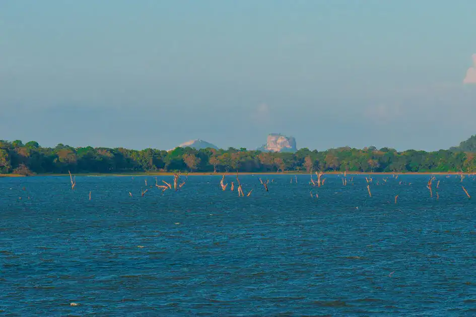 The view of Sigiriya and Pidurangala Rocks from Kandalama Lake