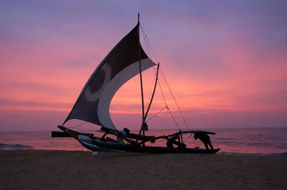 Traditional Fishing Boat and Sunset - negombo Beach