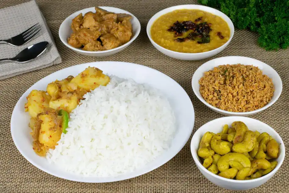 Rice and curries with Pol Sambol
